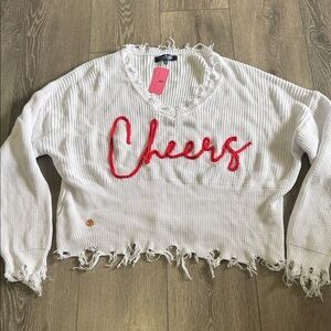Simply Southern White Distressed 'Cheers' Pullover with Red Script